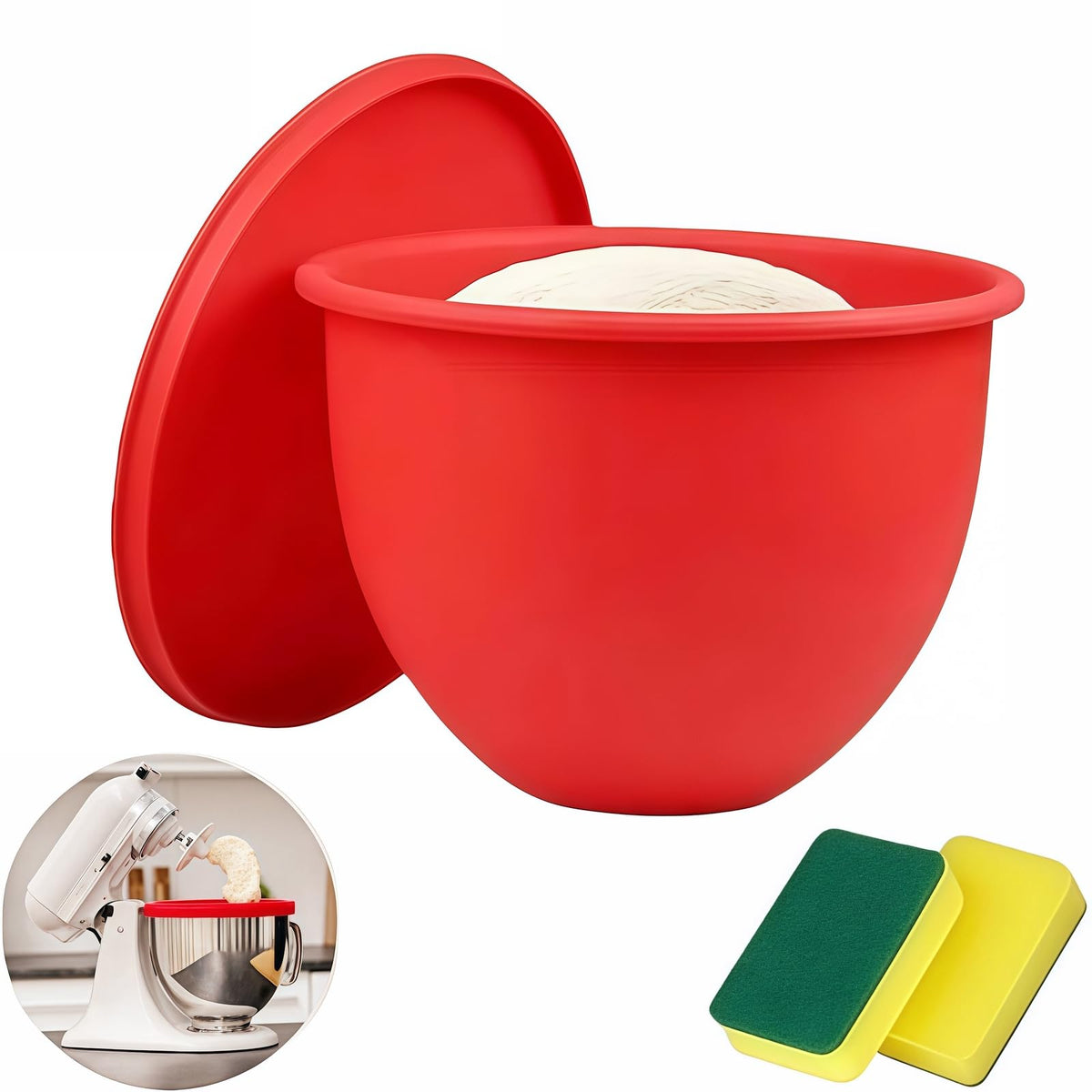 Kitchen silicone bowl insert in red for tilt-head 5 qt mixer, secure pour and easy cleanup.