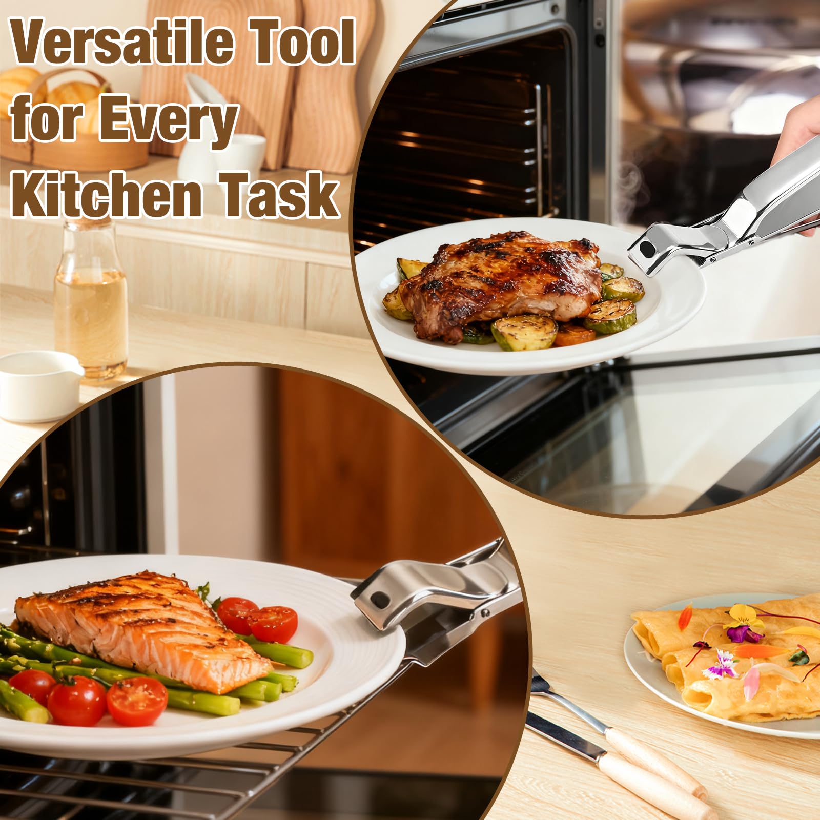Versatile kitchen scene showing safe handling during steaming, boiling, or microwaving.
