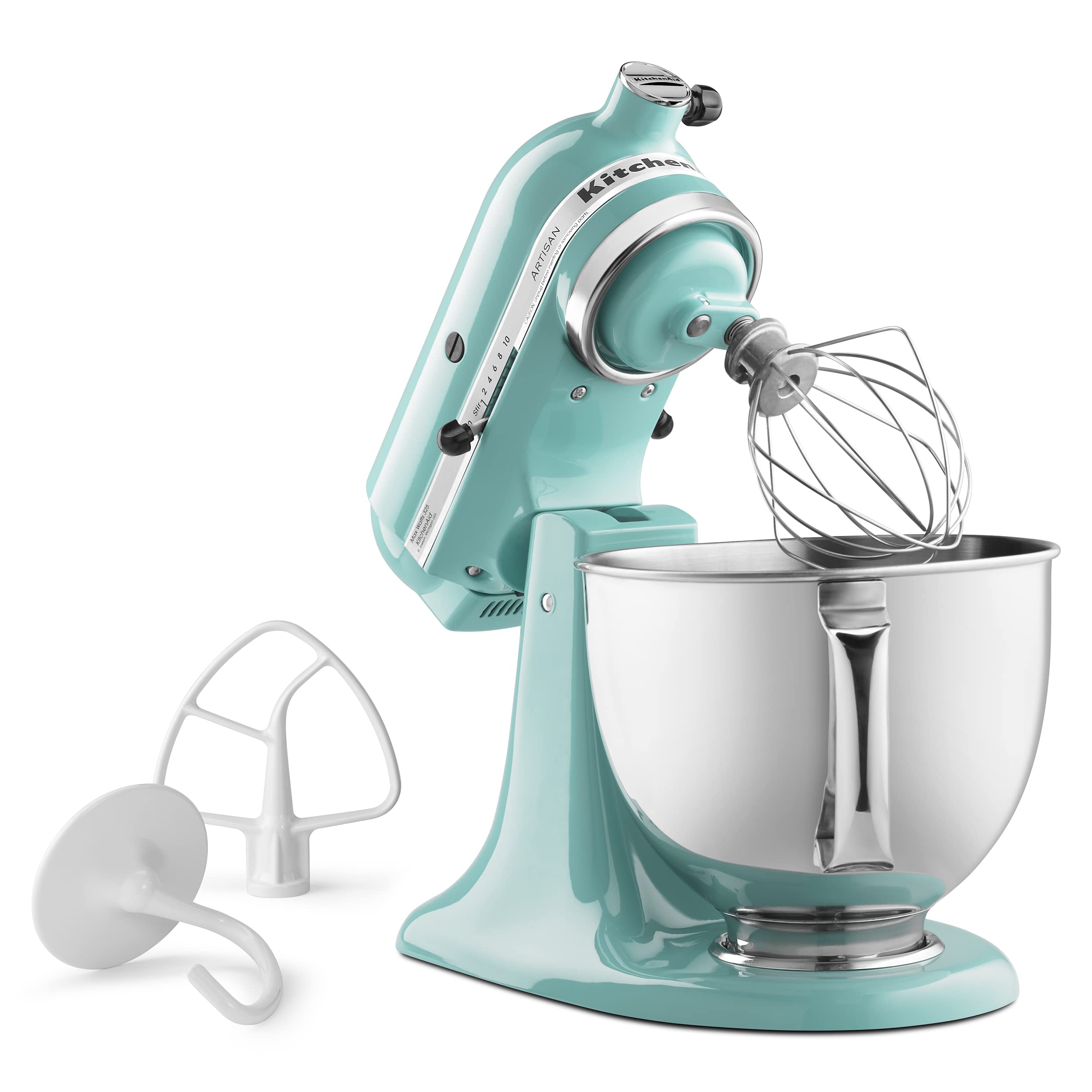 KitchenAid Aqua Sky pouring shield detail to prevent splatter while mixing