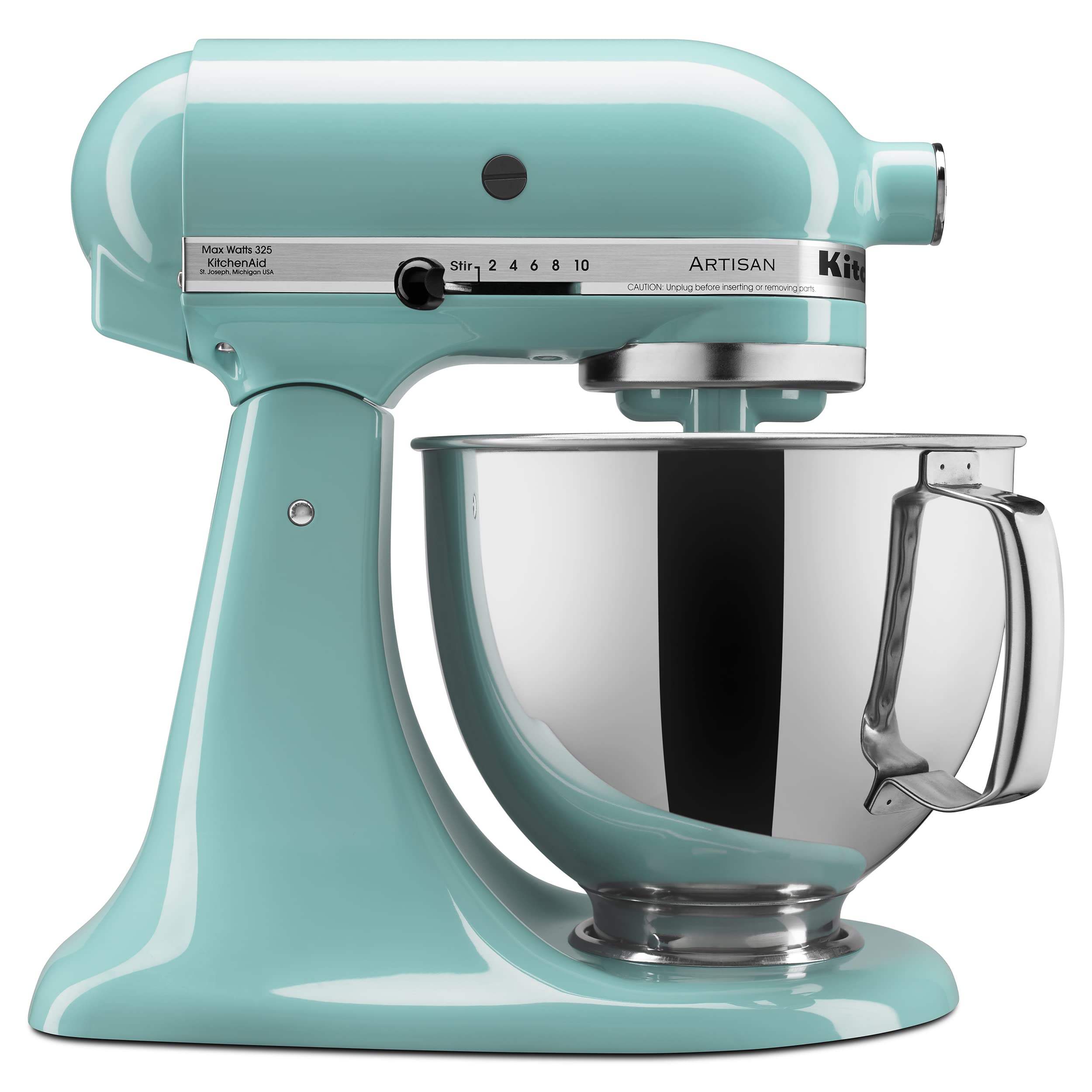 KitchenAid Artisan 5qt Tilt-Head Mixer Aqua Sky on counter for baking versatility