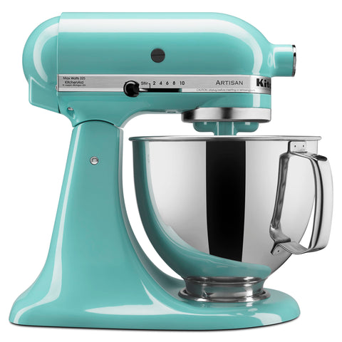 KitchenAid Artisan 5qt Tilt-Head Mixer Aqua Sky on counter for baking versatility