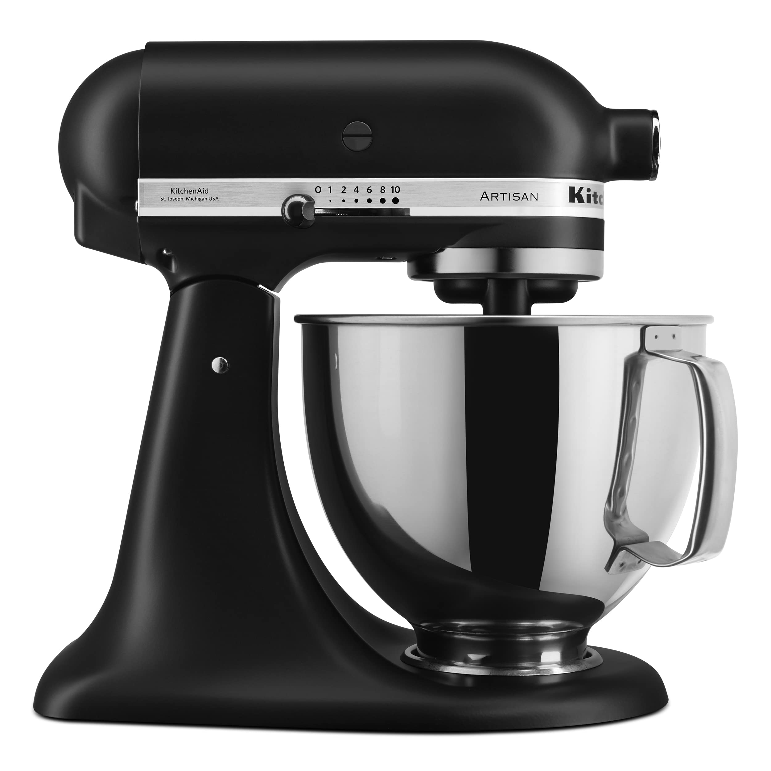 KitchenAid Artisan 5-Qt Tilt-Head Mixer Matte Black, versatile power for family-sized baking.