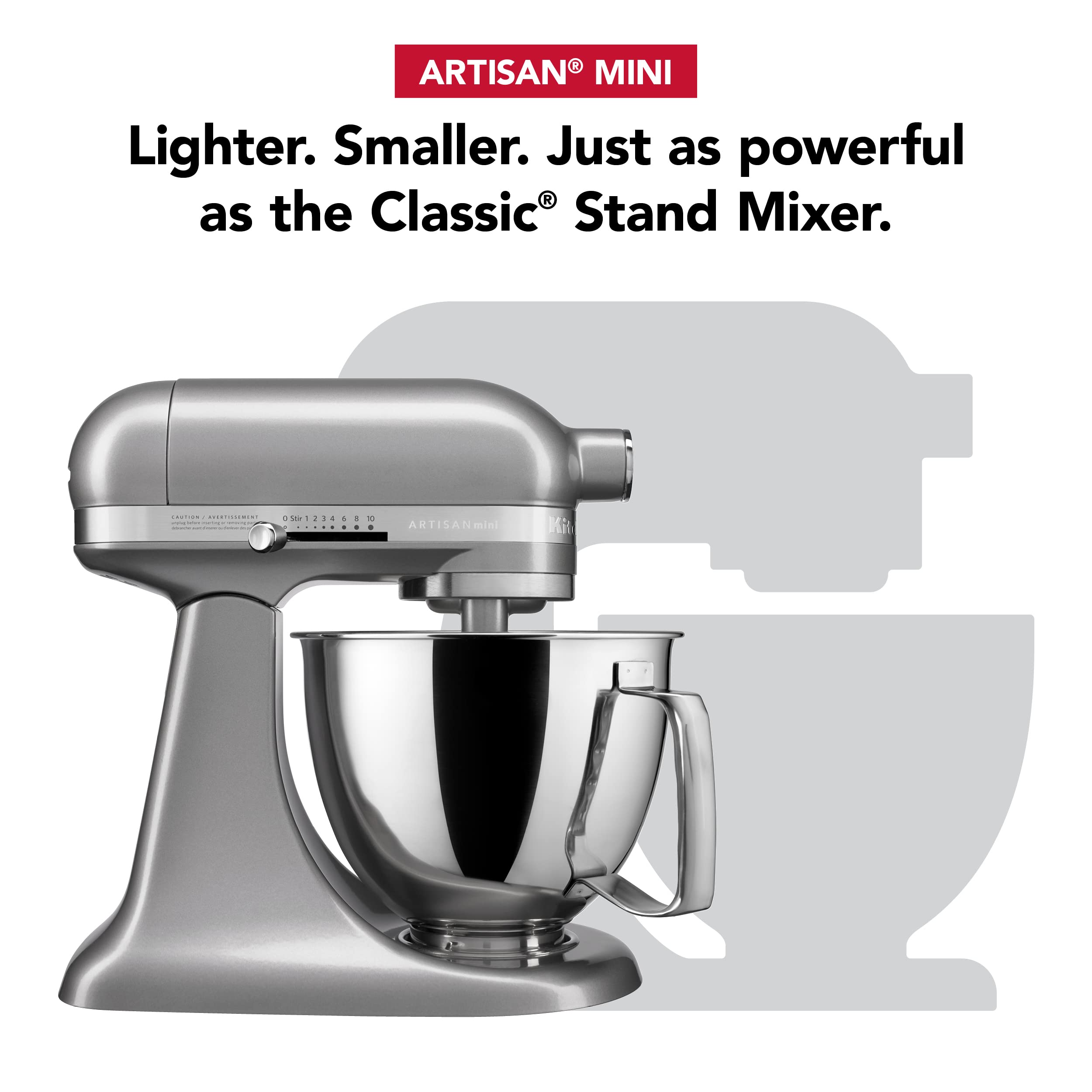 KitchenAid Artisan Mini 3.5 quart stainless bowl ideal for small batches.