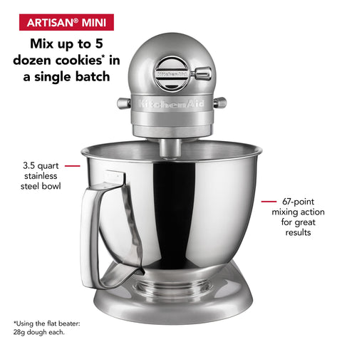 Contour Silver finish on KitchenAid Artisan Mini fits modern kitchens.