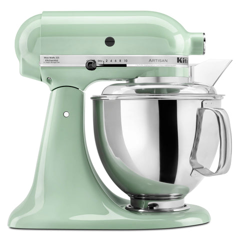 KitchenAid Artisan tilt-head mixer in pistachio blends style with steady performance.
