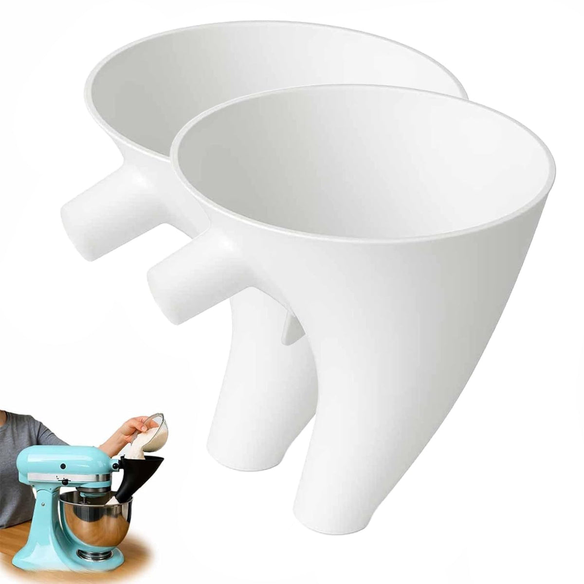 KitchenAid flour funnel 2pc eases pouring for a clean countertop.