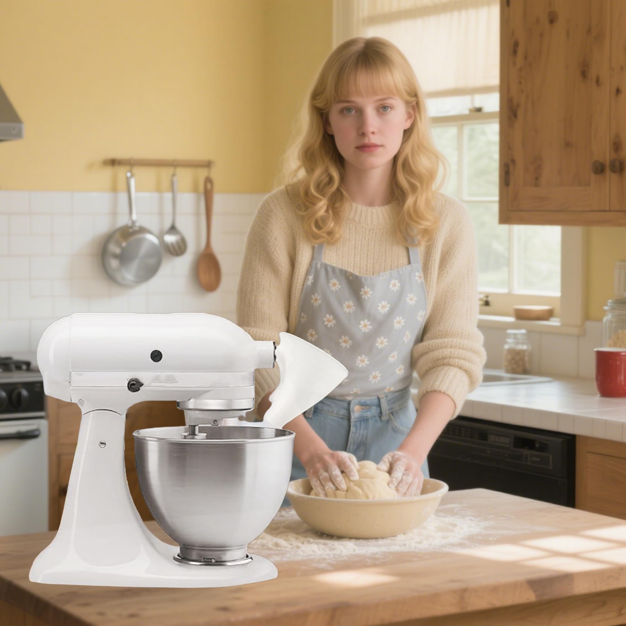 KitchenAid flour funnel installs in seconds for quick setup.