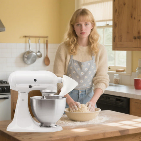 KitchenAid flour funnel installs in seconds for quick setup.