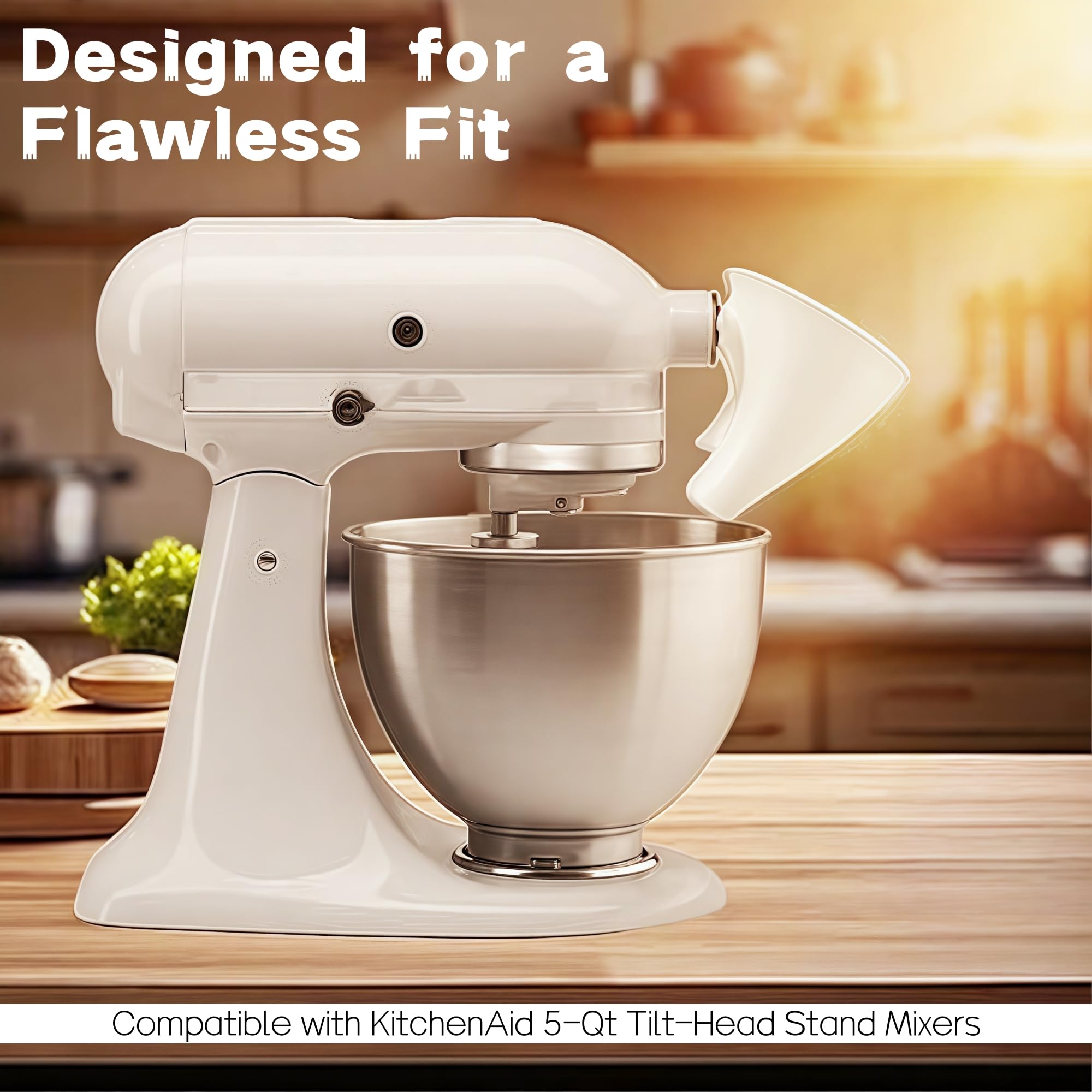 KitchenAid flour funnel attachment reduces flour dust during pouring.