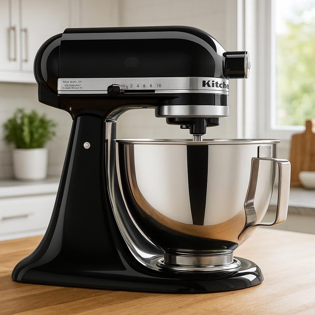 KitchenAid mixer ready for hub-powered attachments like pasta makers and grinders.
