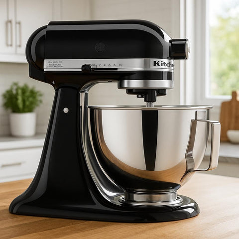 KitchenAid mixer ready for hub-powered attachments like pasta makers and grinders.