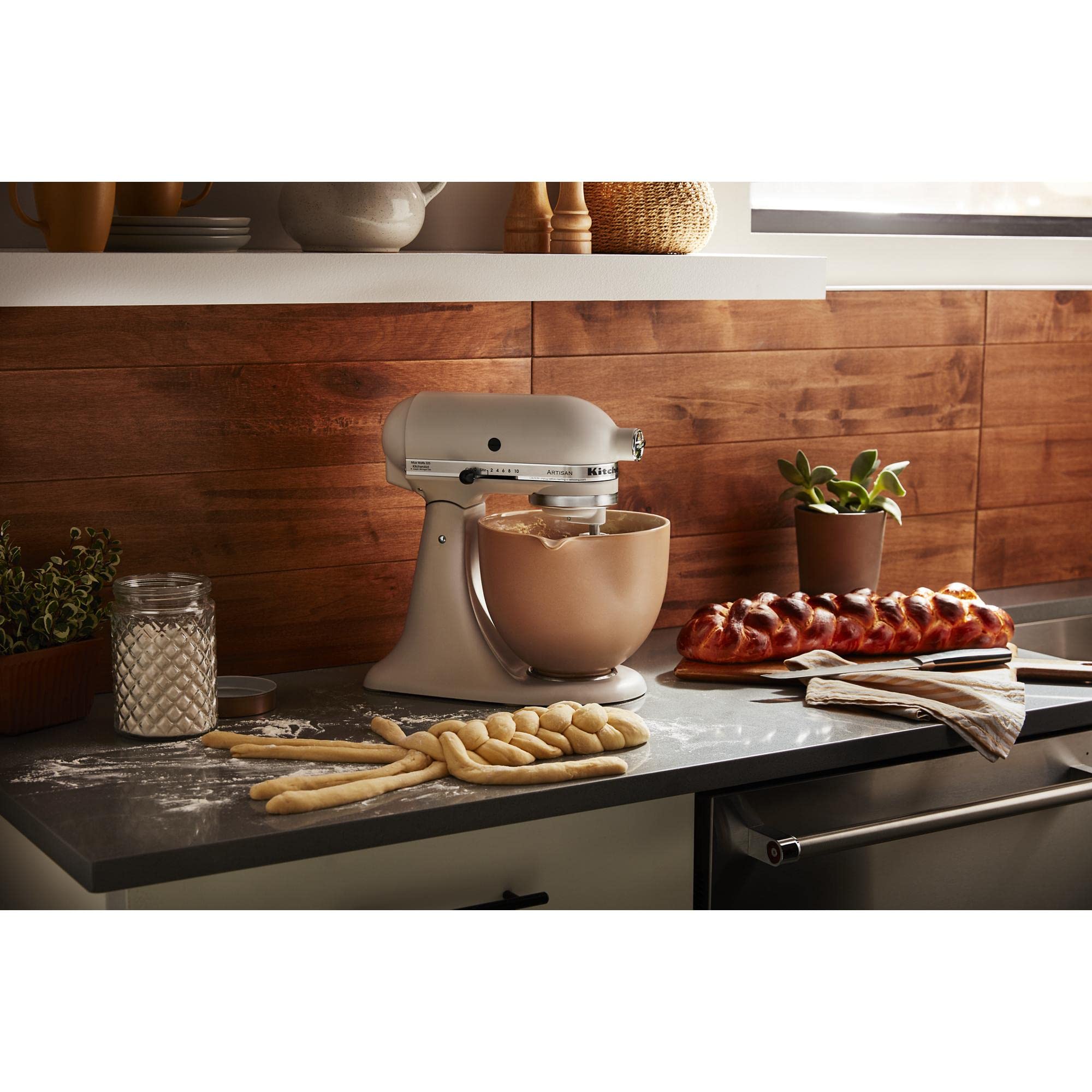 KitchenAid ceramic bowl withstands freezer, microwave, and oven use up to 475 degrees Fahrenheit.