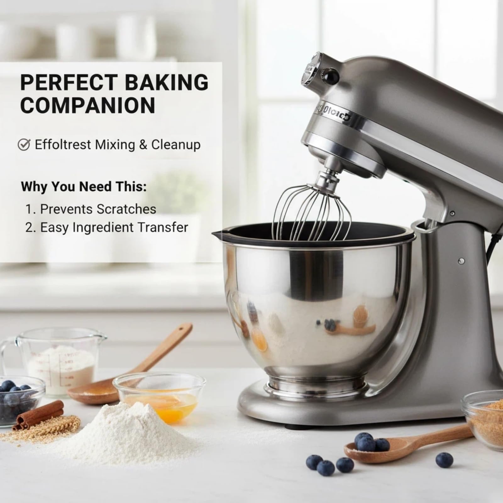 KitchenAid silicone bowl liner red during mixing demonstrates stable operation and reduced noise.