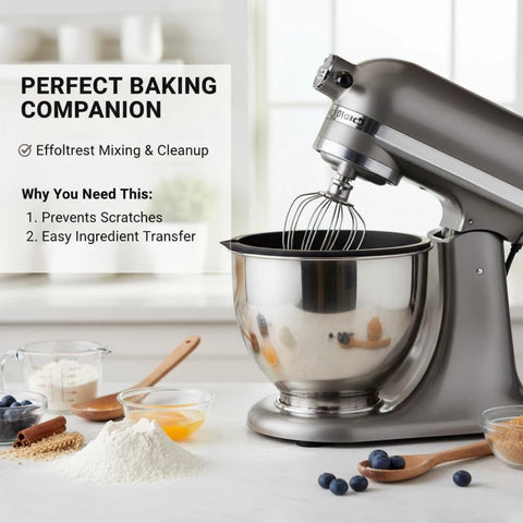KitchenAid silicone bowl liner red during mixing demonstrates stable operation and reduced noise.