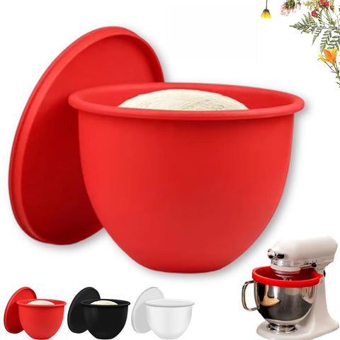 KitchenAid silicone bowl liner red fit closeup showing snug attachment and slip resistance.