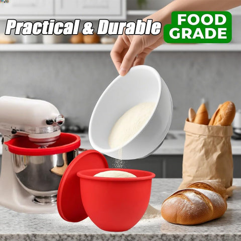 KitchenAid silicone bowl liner red protects bowl from scratches during kneading.