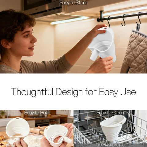 KitchenAid funnel handles dry powders and liquids without splashing.