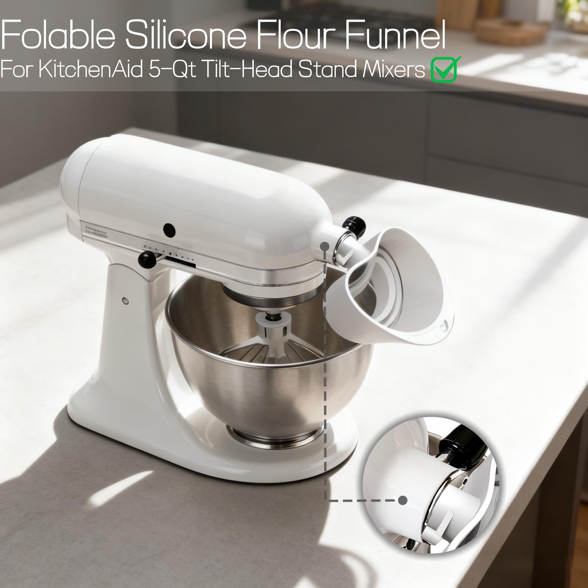 KitchenAid funnel with guided pour reduces spills and clouds.