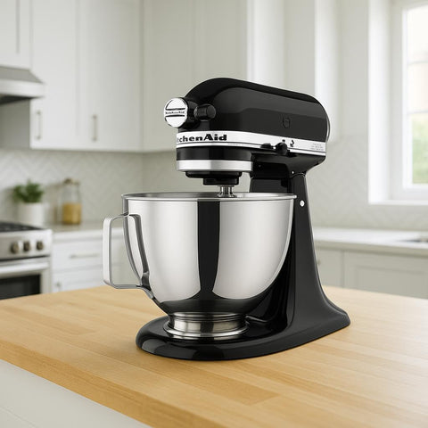 KitchenAid tilt-head mixer showing 10-speed control for versatile mixing tasks.