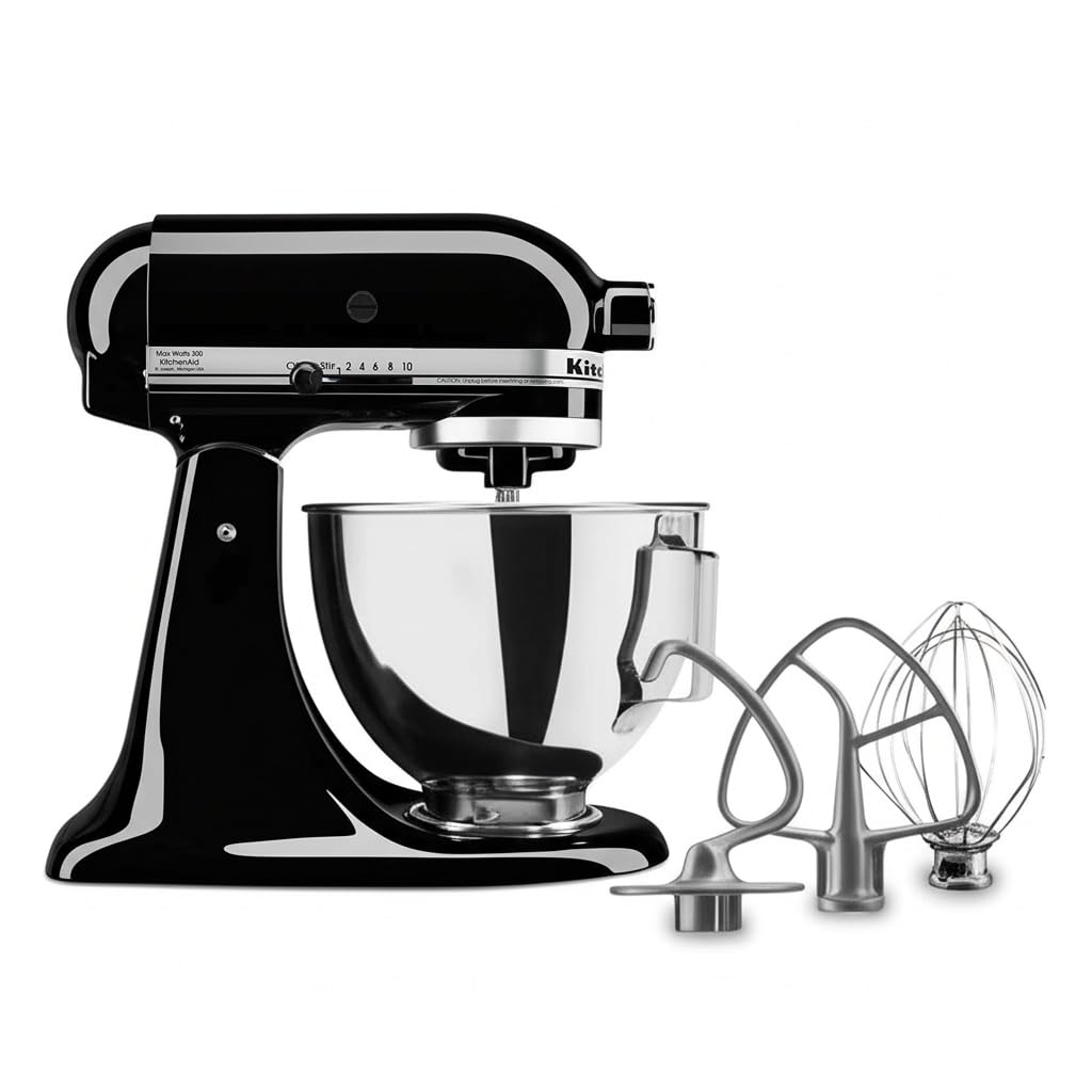 KitchenAid tilt-head stand mixer in Onyx Black with 4.5-quart bowl for large-batch baking.