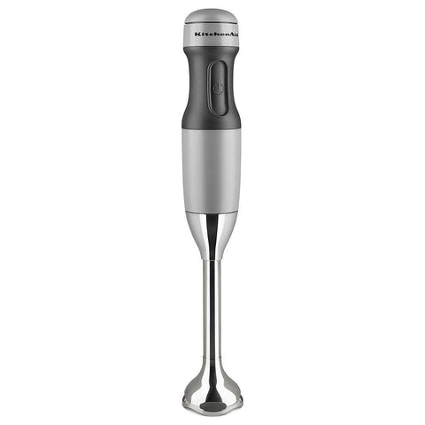 KitchenAid variable speed hand blender in matte gray with BPA-free jar for quick, easy blending.