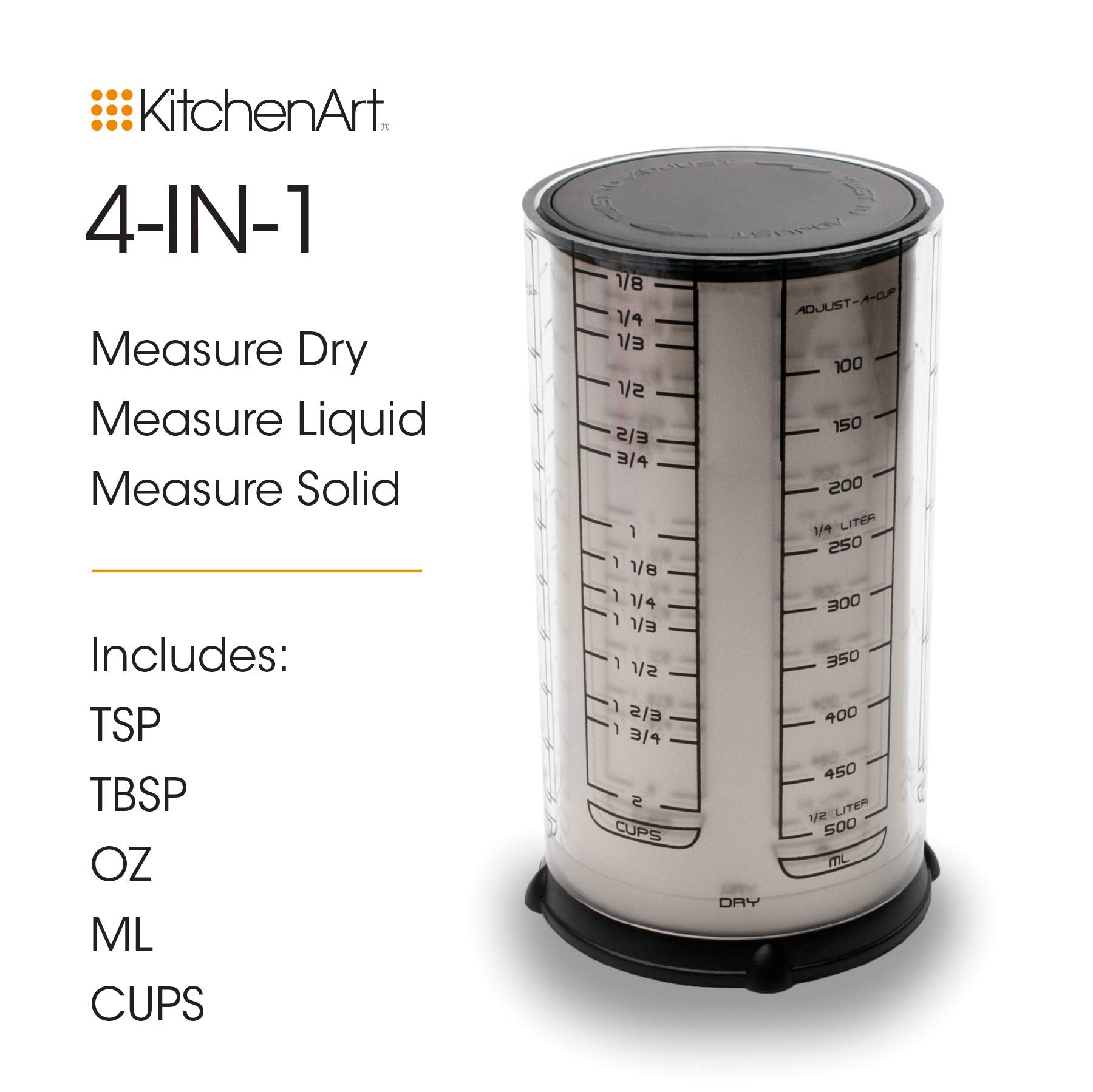 KitchenArt Pro 2 Cup Adjust-A-Cup champagne satin finish showcases style.