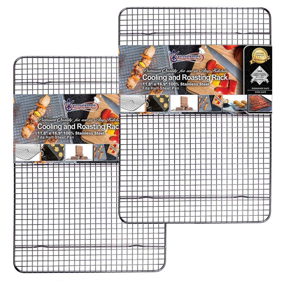 KITCHENATICS heavy duty half sheet rack in stainless steel for even cooling.