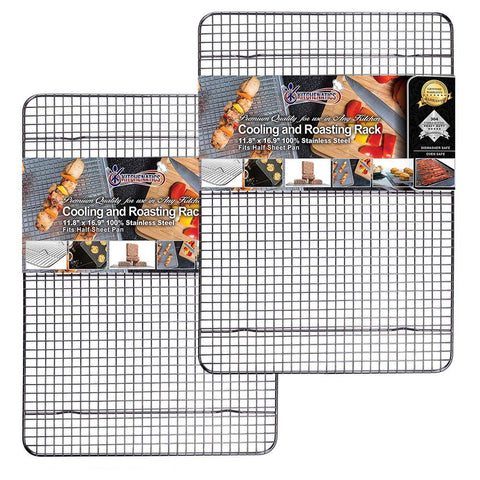 KITCHENATICS heavy duty half sheet rack in stainless steel for even cooling.