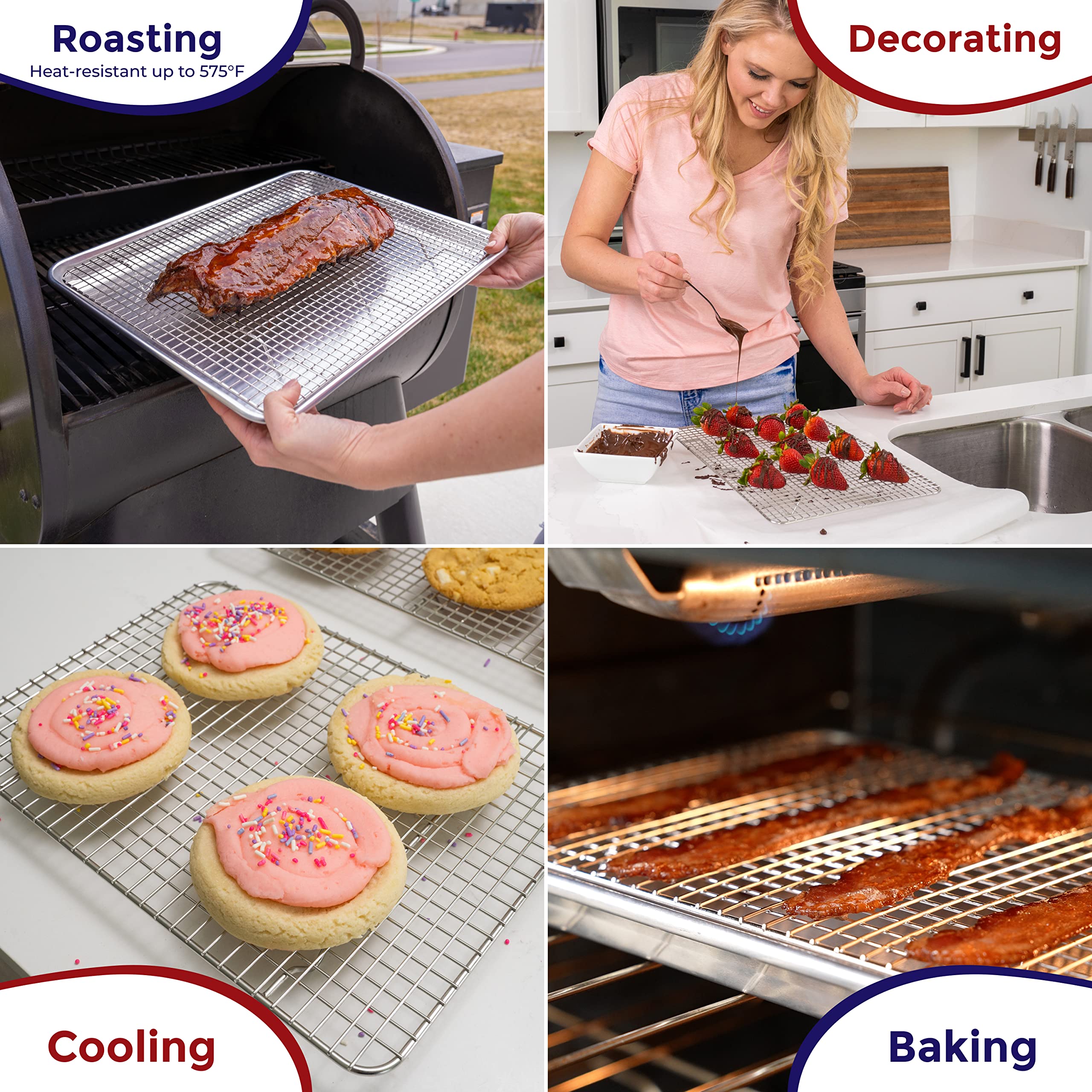 KITCHENATICS Jelly Roll rack tolerates 575°F for versatile cooking