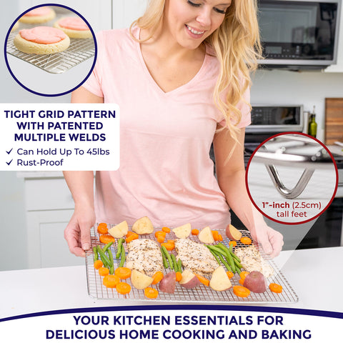 KITCHENATICS oven-safe cooling rack withstands high heat for roasting.