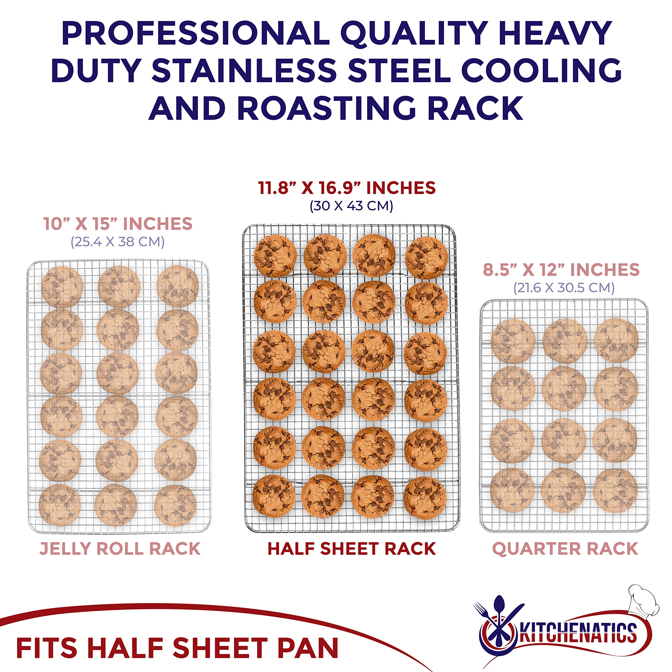 KITCHENATICS stainless steel baking rack resists rust for repeated use.