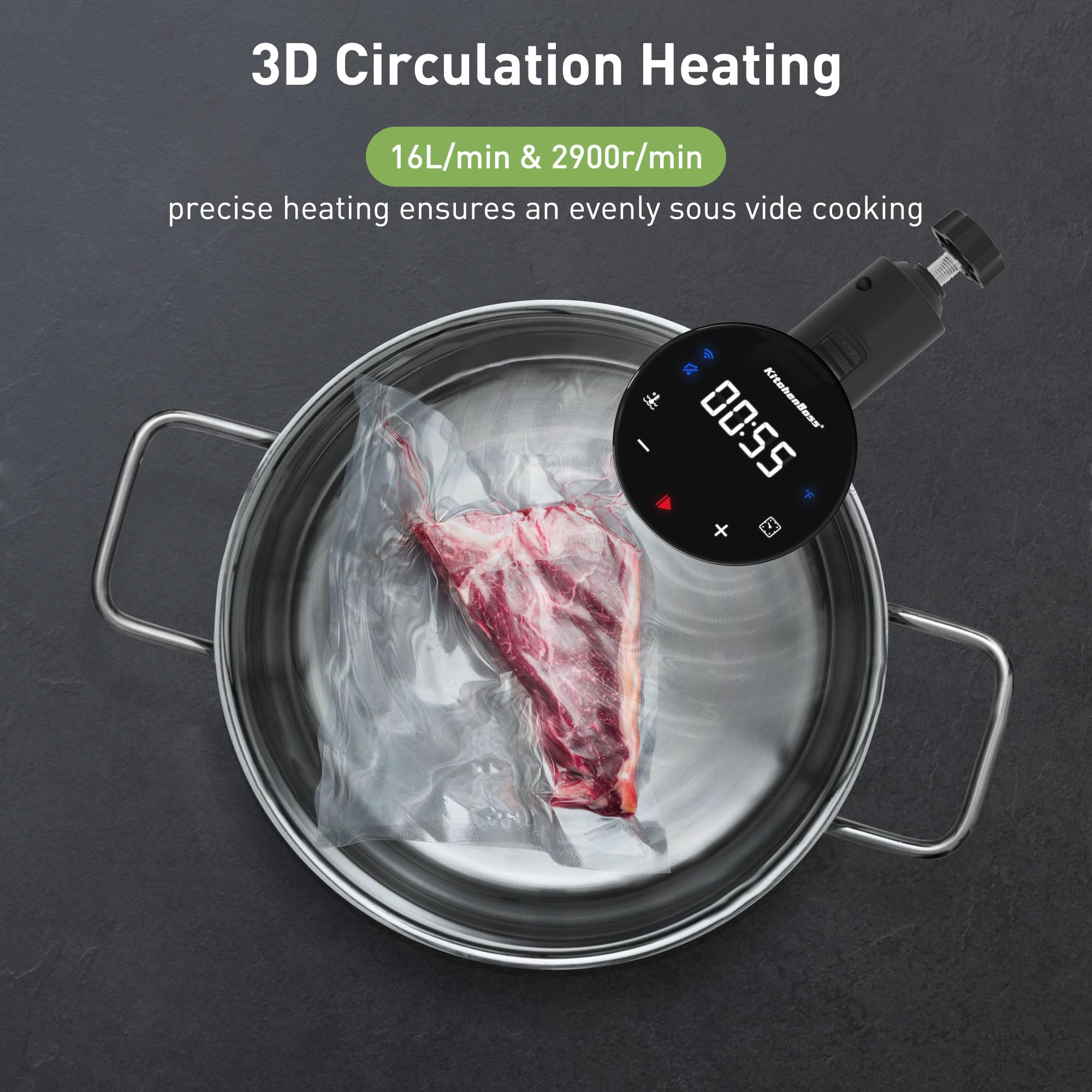 KitchenBoss Sous Vide Cooker removable sleeve enables thorough cleaning