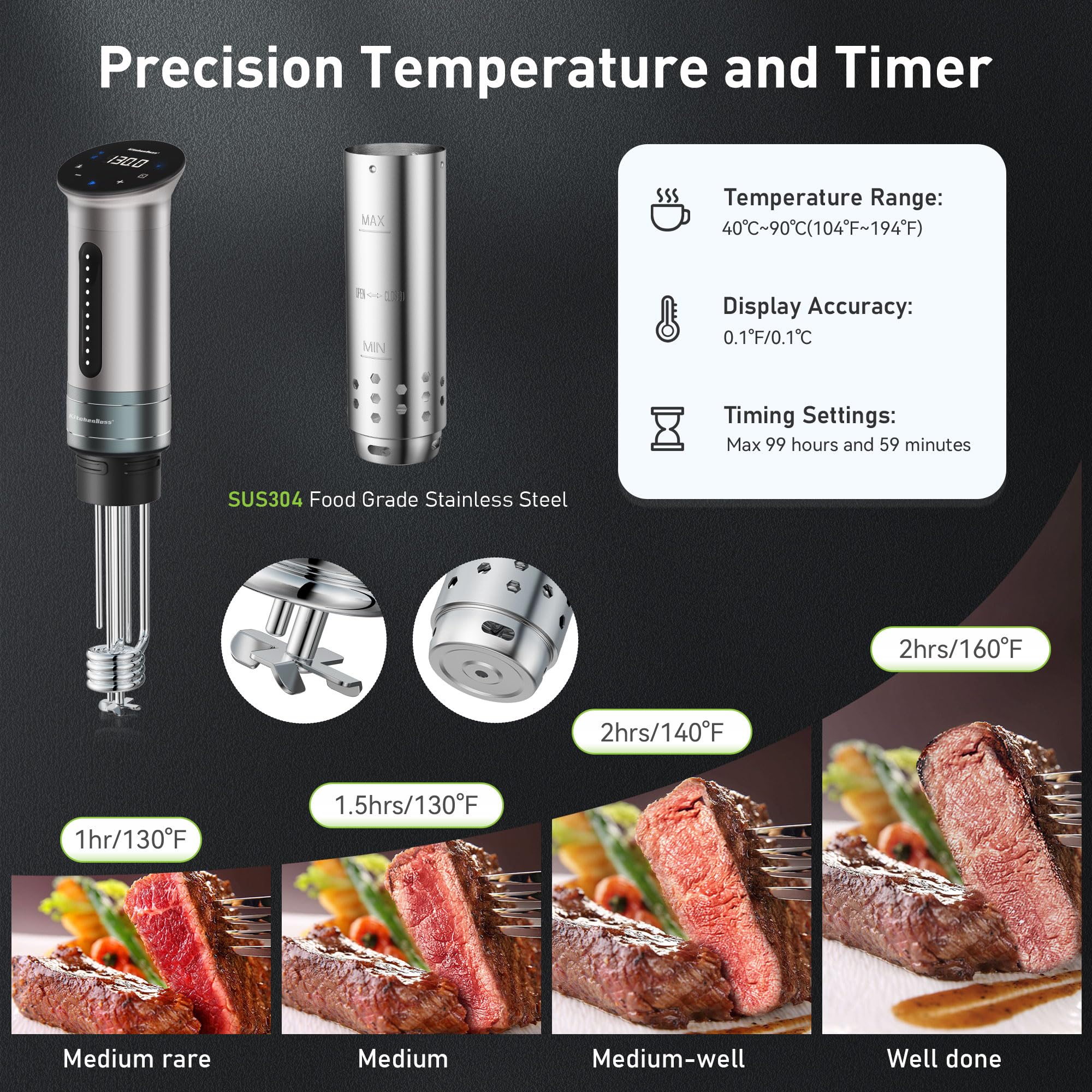 KitchenBoss SUS304 stainless steel construction ensures durable, toxin-free cooking components