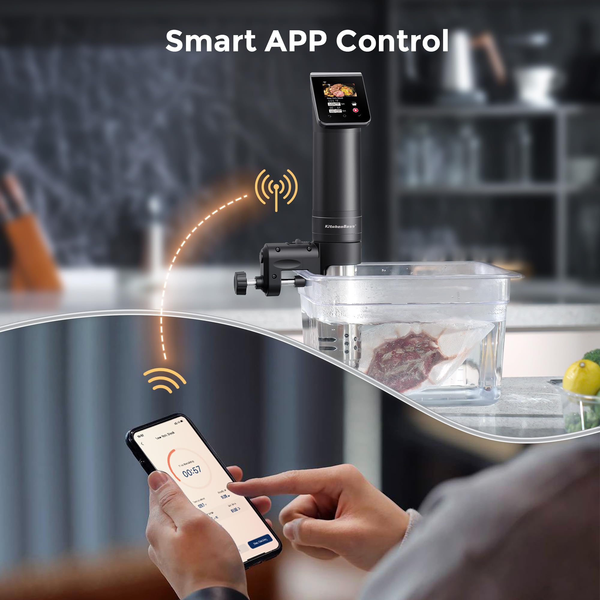 KitchenBoss WIFI Sous Vide Cooker app connection for remote monitoring