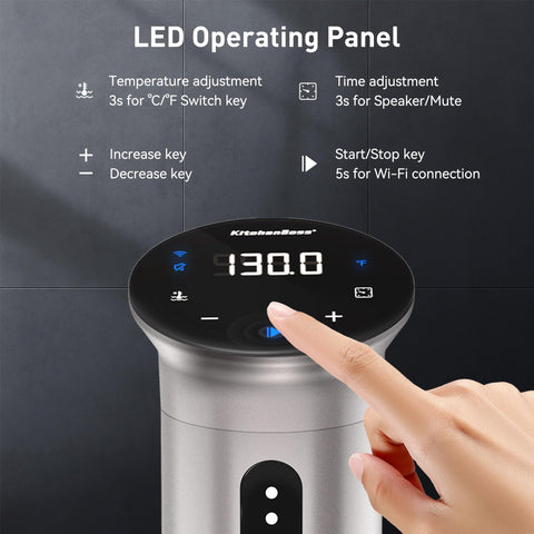 KitchenBoss Wifi Sous Vide Cooker app control enables remote monitoring and adjustments