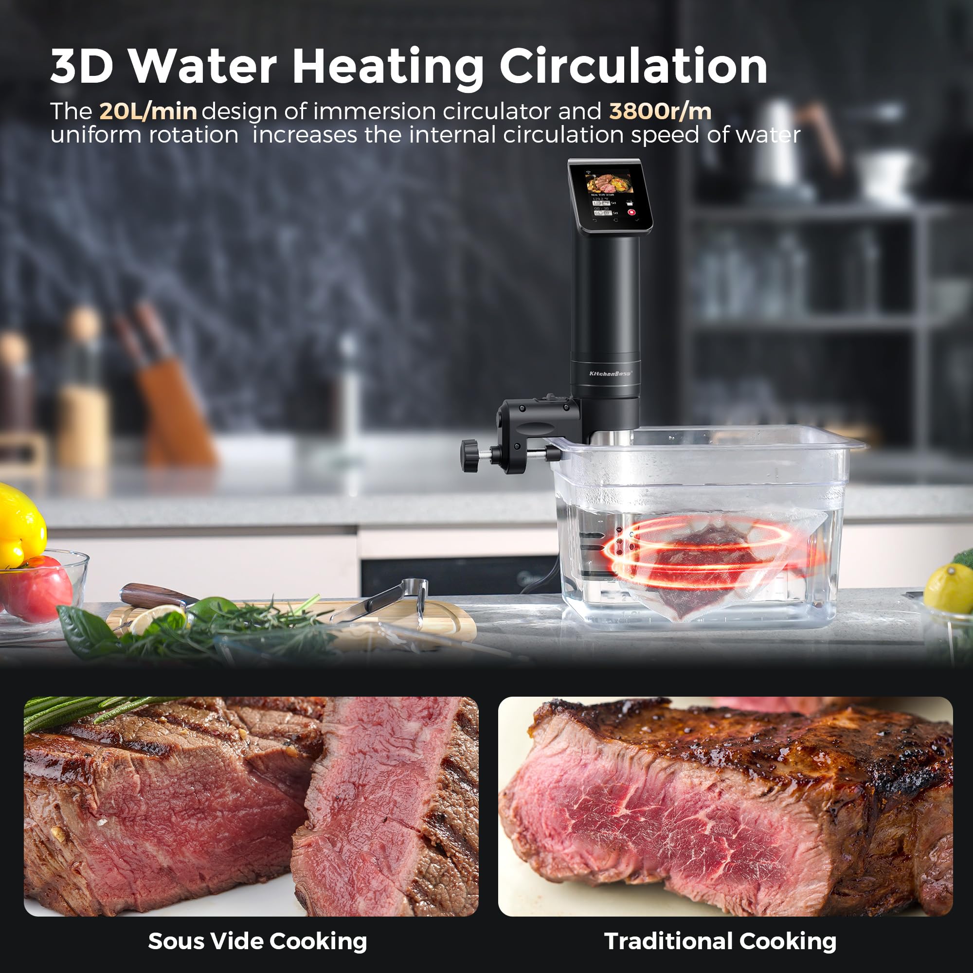 KitchenBoss WIFI Sous Vide Cooker laser-welded joints for durable build