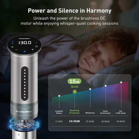 KitchenBoss Wifi Sous Vide Cooker ultra quiet operation minimizes kitchen noise
