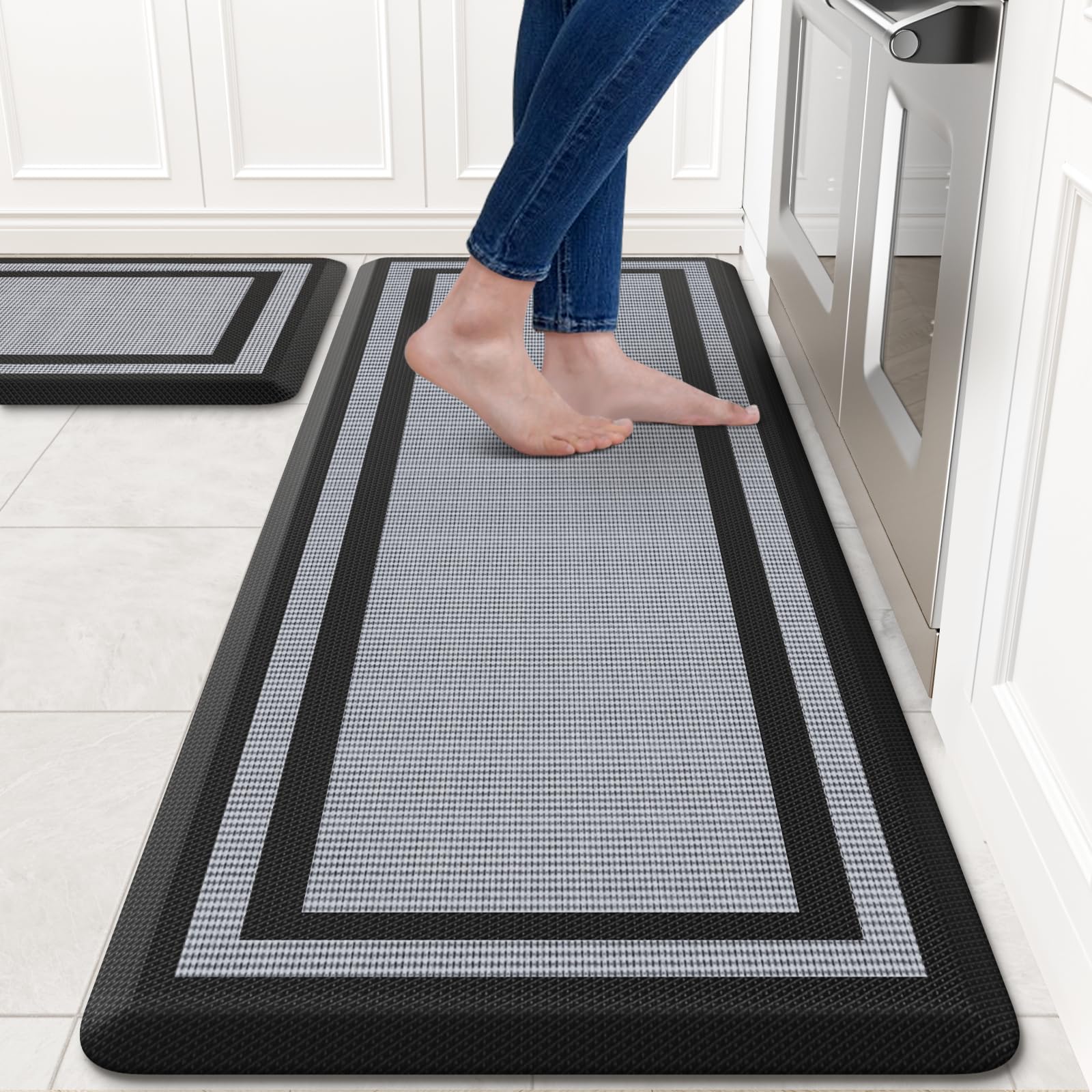 KitchenClouds 2-pack cushioned kitchen rug for anti-fatigue comfort while cooking.