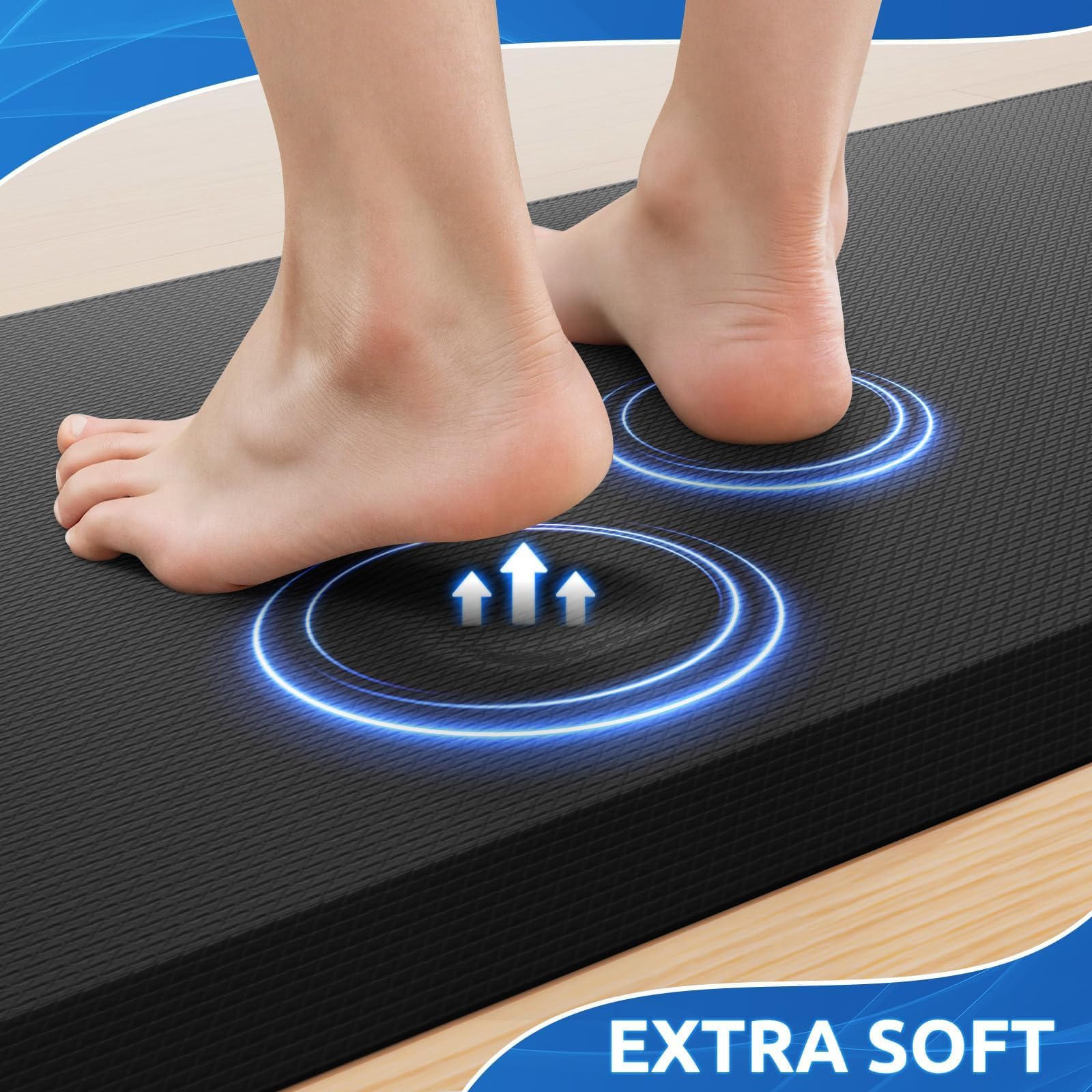KitchenClouds anti-fatigue foam mat reduces foot fatigue during long kitchen tasks