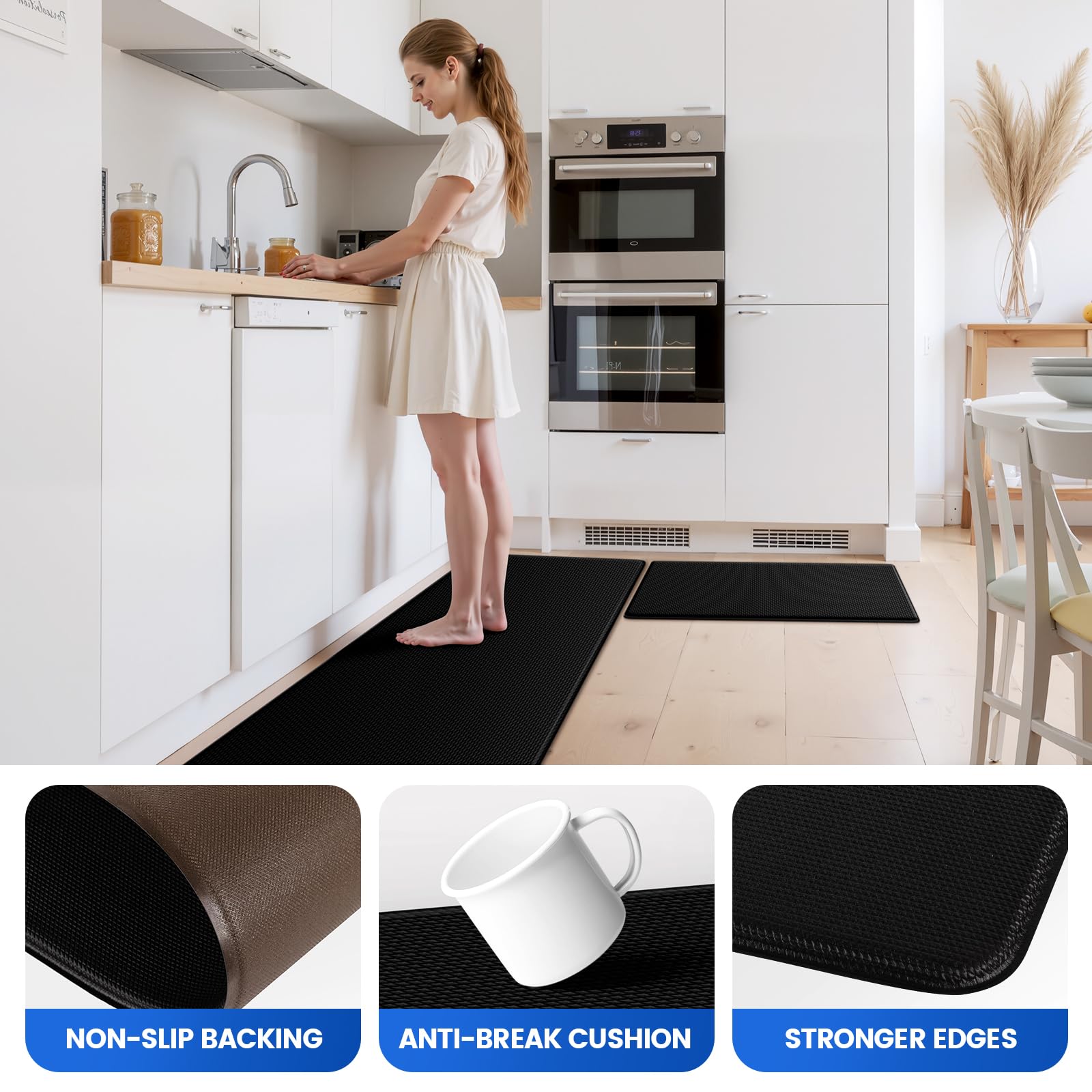KitchenClouds durable PVC material resists wear for high-traffic kitchen areas.