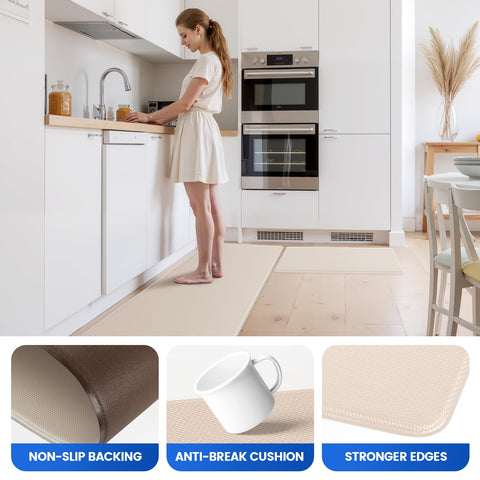 KitchenClouds khaki anti-fatigue closeup shows cushioned texture for standing tasks.