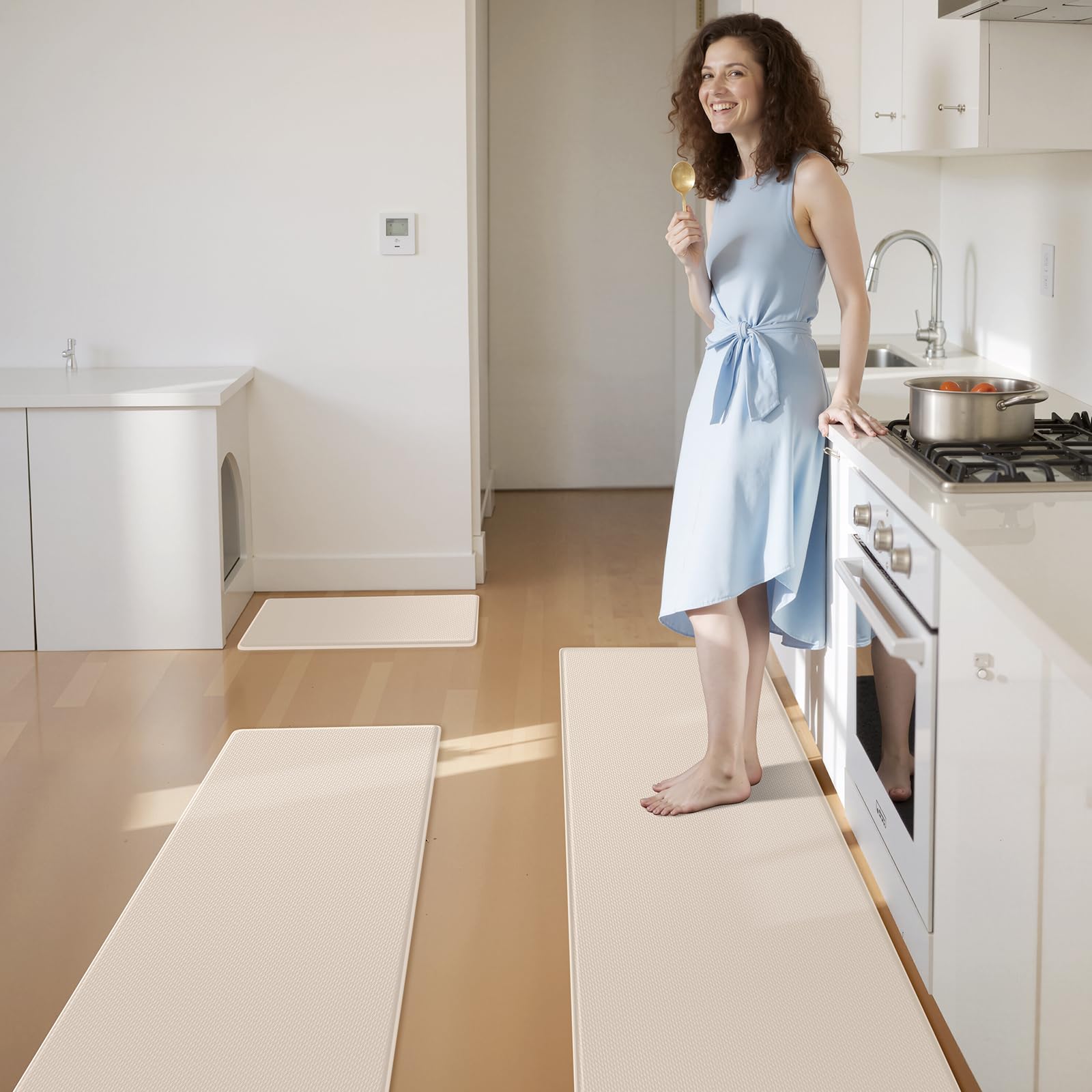 KitchenClouds khaki floor compatibility suits various surface types for daily use.