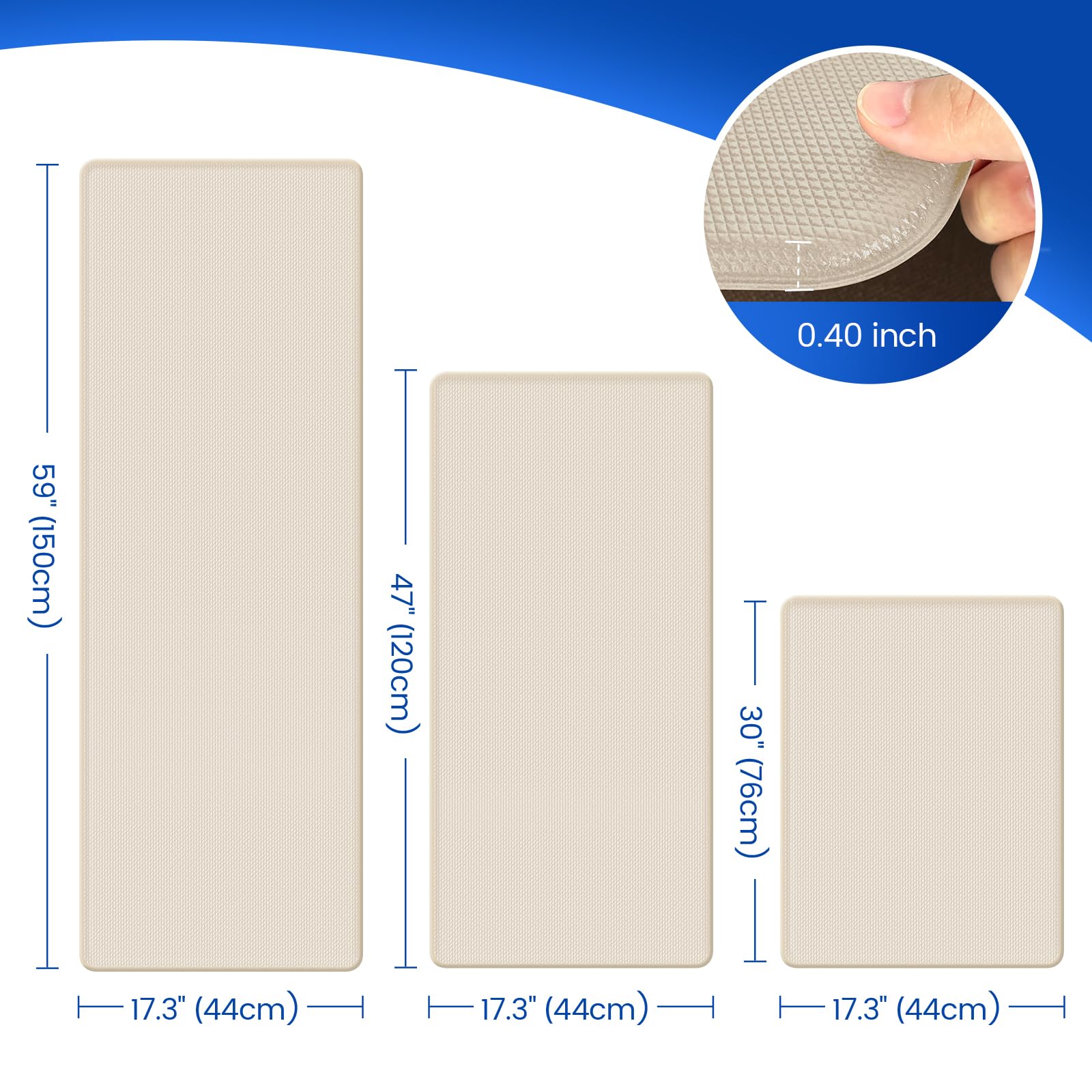 KitchenClouds khaki non-slip back keeps mats secure on tile or wood floors.