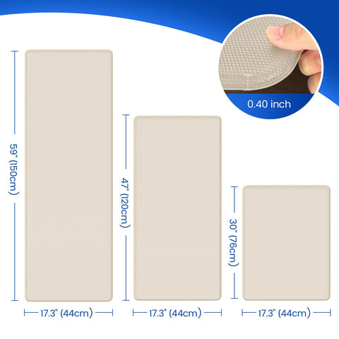 KitchenClouds khaki non-slip back keeps mats secure on tile or wood floors.