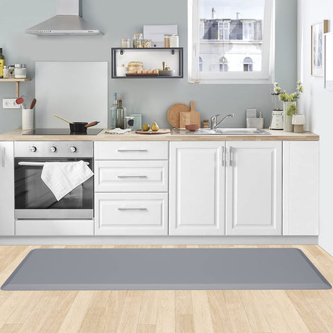 KitchenClouds neutral grey rug fits any decor and space.