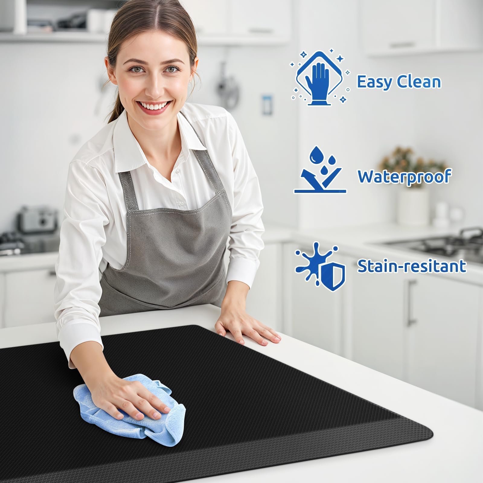 KitchenClouds non-slip bottom design keeps mats securely in place on the floor
