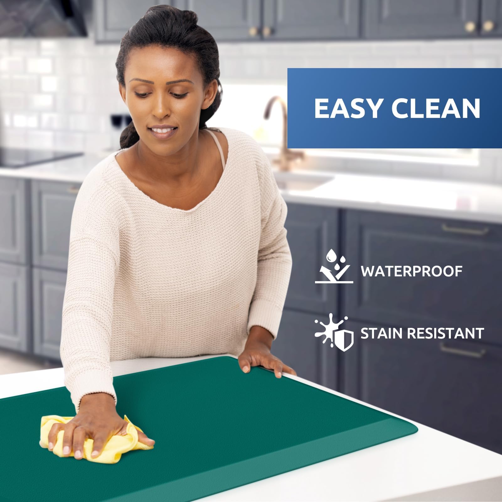KitchenClouds mat with non-slip bottom stays in place on any floor