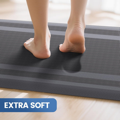 KitchenClouds non-slip grey kitchen mat stays in place on floors