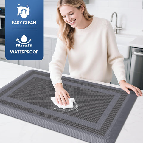 KitchenClouds waterproof grey kitchen mat for easy cleanup