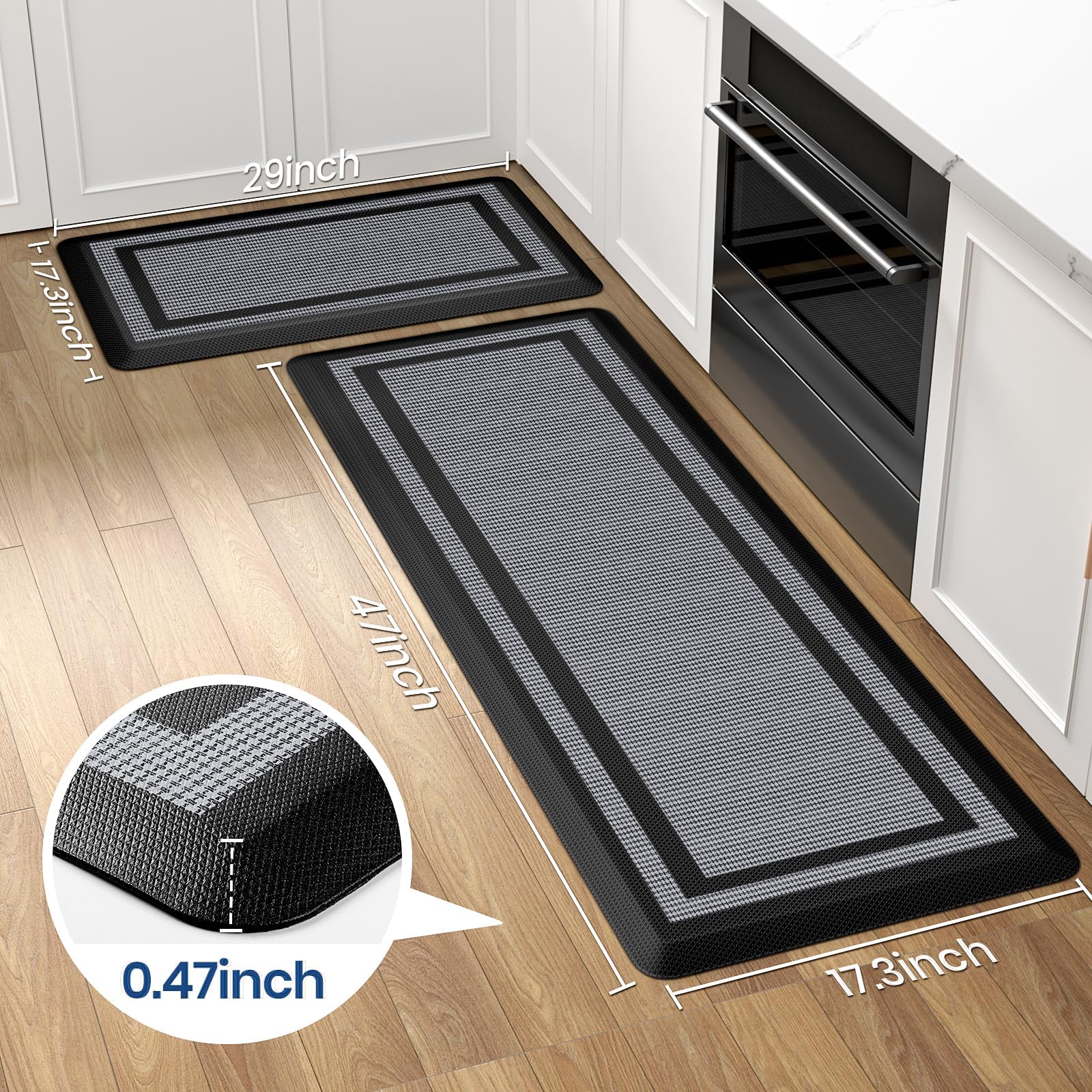 KitchenClouds waterproof kitchen mats protect floors and wipe clean easily.